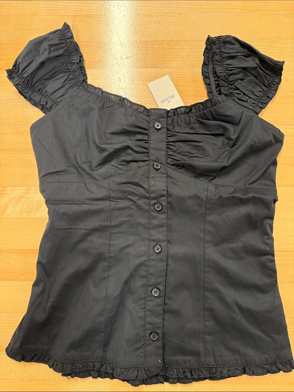 Black Ruffled Button-Front Women’s Top
